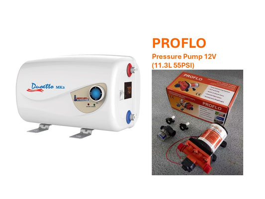 Duoetto MK2 Digital Water Heater (10L 12v/240v) +PROFLO Pressure Pump 12V (11.3L 55PSI)
