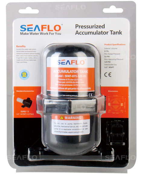 SEAFLO 0.75/1.0 Liter Pressurized Accumulator Tank