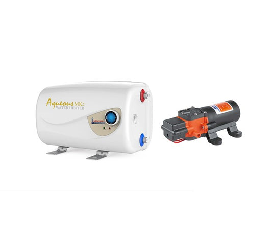 Aqueous MK2 Water Heater (10L 240v) +(4L 12v) 70PSI Pressure Pump SEAFLO 21 Series