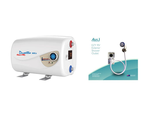 Duoetto MK2 Digital Dual Voltage (12v/240v) Electric 10L Storage Water Heater + Ezy Shower