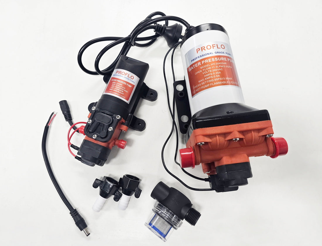 New Aus J PROFLO pumps fitted with Honeywell pressure switches for top reliability in RV, marine, agricultural and industry uses