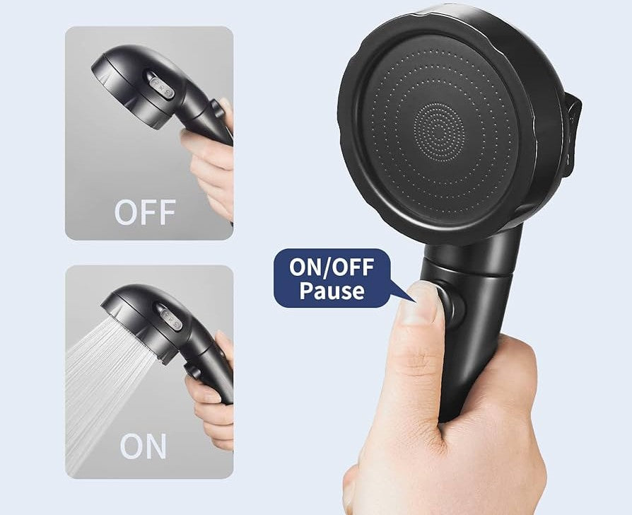 Showerhead with an On/off function and a Three position water spray Head